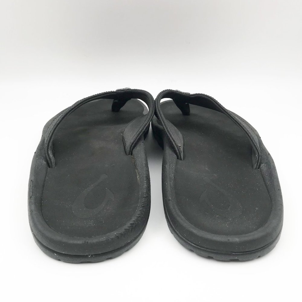 OLUKAI Black Leather Flip Flop Thong Sandals Mens 8 Womens 11 Beach Vacation - Picture 5 of 10